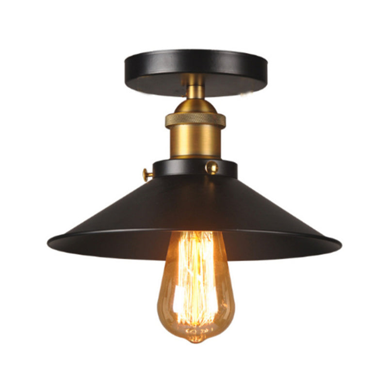 Lámpara acampanada de montaje empotrado de metal, luz de techo de montaje semiempotrado para pasillo de 1 cabezal, en negro