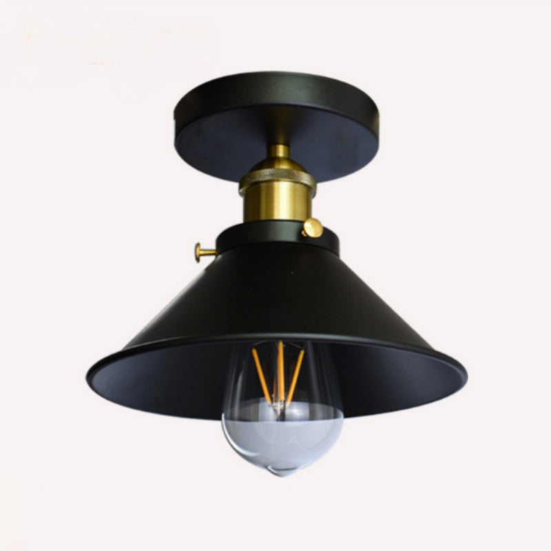 Lámpara acampanada de montaje empotrado de metal, luz de techo de montaje semiempotrado para pasillo de 1 cabezal, en negro