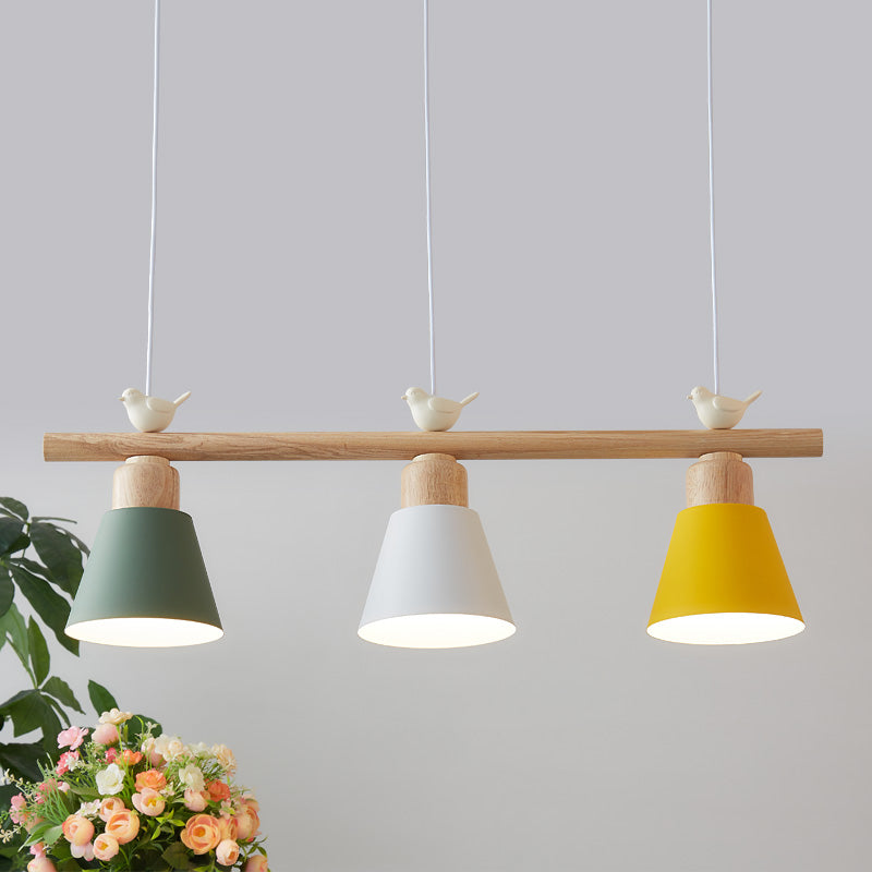 Nordic Shaded Hanging Island Light Metal 3-Head Dining Room Drop Pendant with Bird Decor