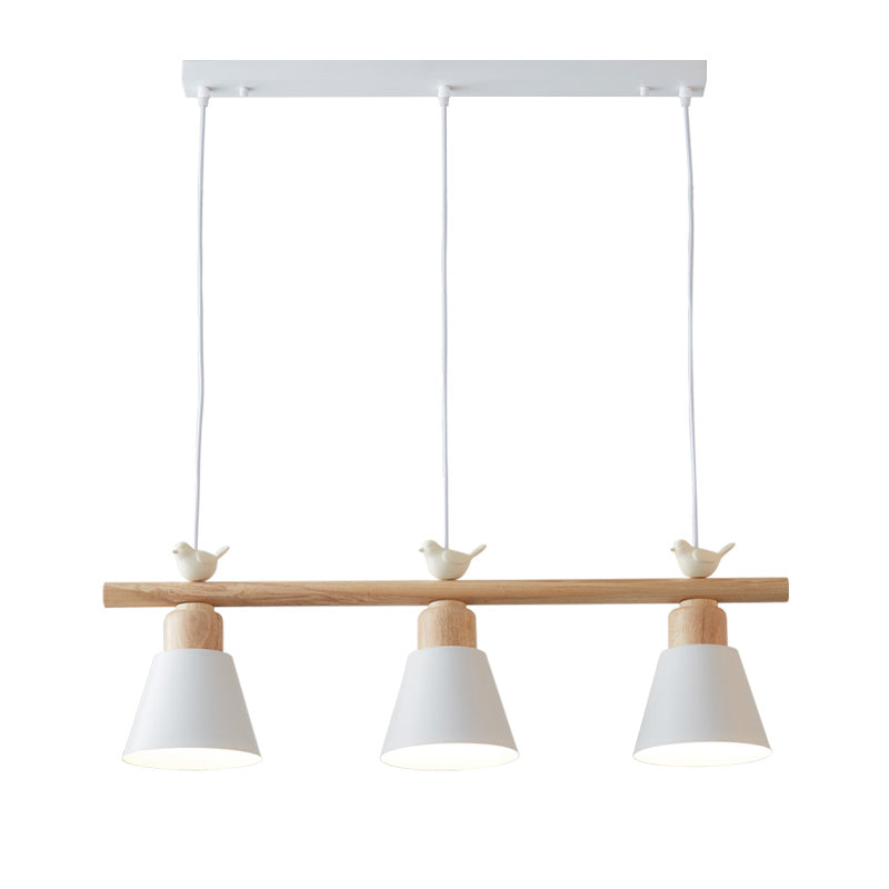 Nordic Shaded Hanging Island Light Metal 3-Head Dining Room Drop Pendant with Bird Decor