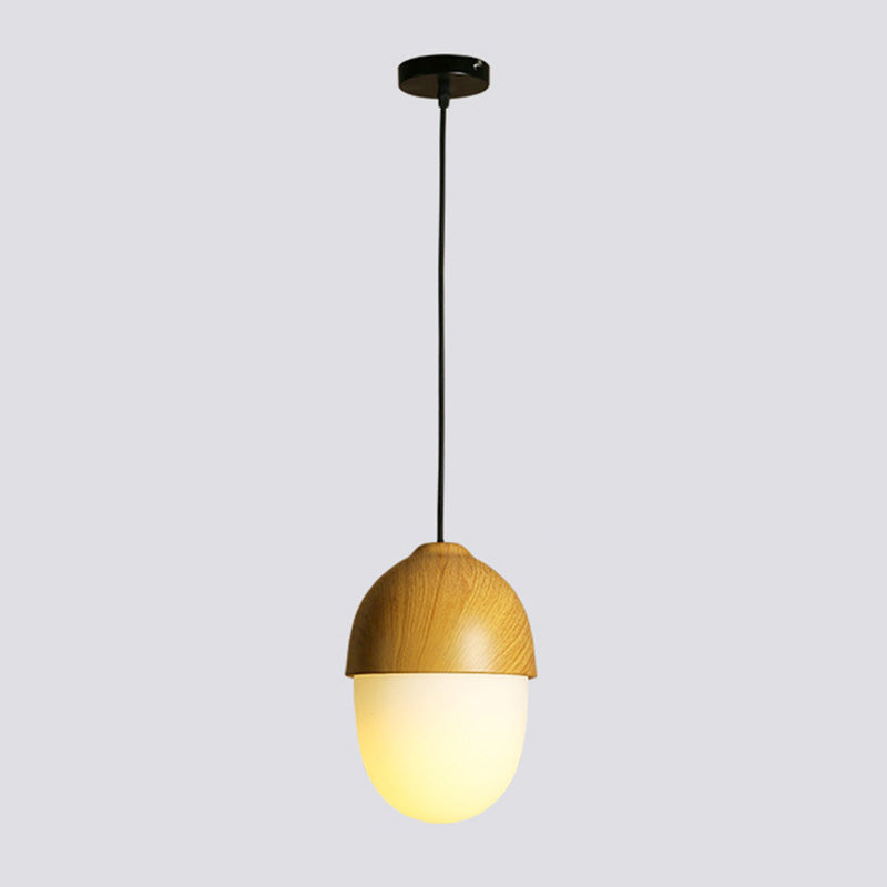 Beige Nut Pendant Light Simple Style 1 Head Wooden Ceiling Hang Lamp for Restaurant