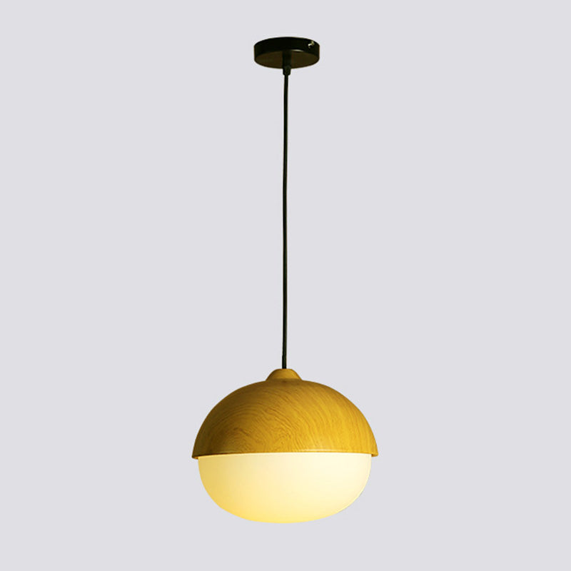 Beige Nut Pendant Light Simple Style 1 Head Wooden Ceiling Hang Lamp for Restaurant