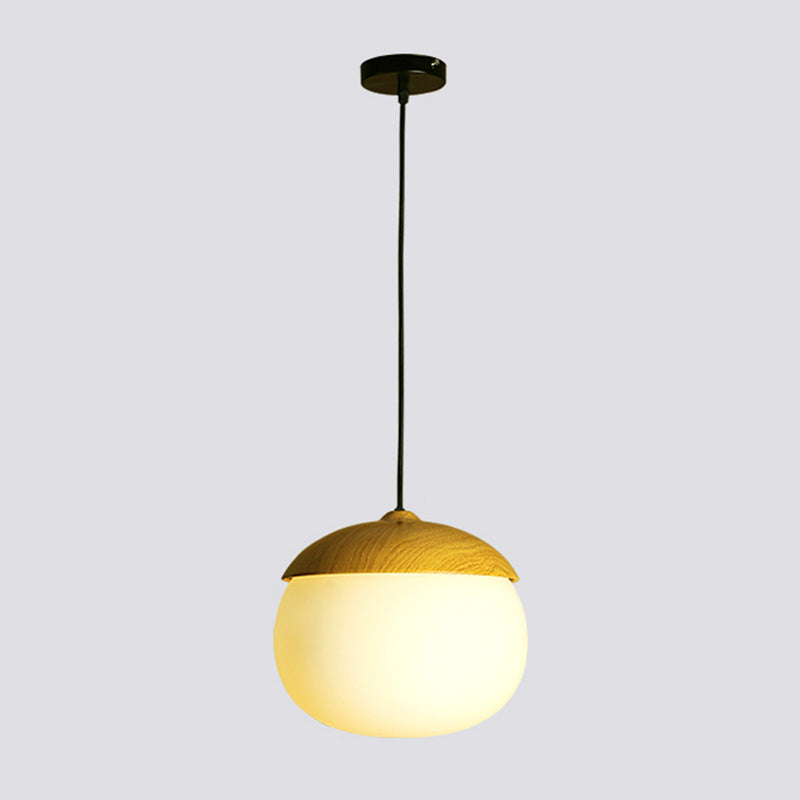 Beige Nut Pendant Light Simple Style 1 Head Wooden Ceiling Hang Lamp for Restaurant