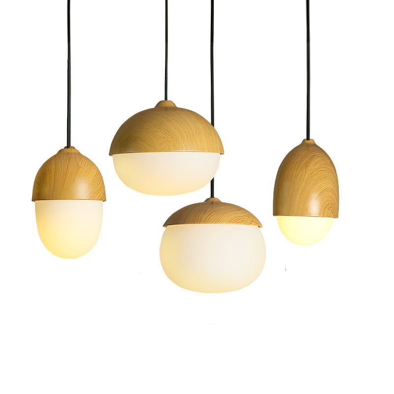 Beige Nut Pendant Light Simple Style 1 Head Wooden Ceiling Hang Lamp for Restaurant