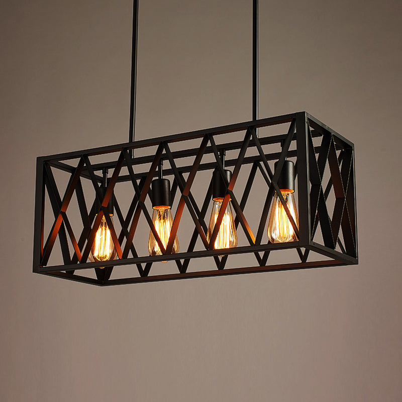 Luz de lámpara colgante negro de hierro forjado iluminación de isla de estilo industrial rectangular para bar