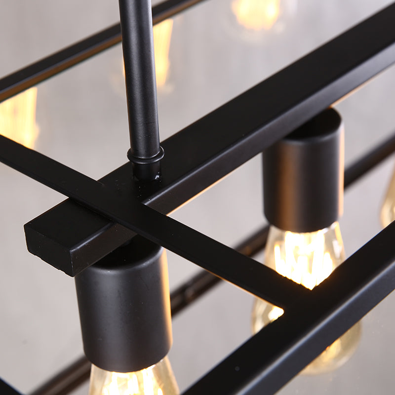 Luz de lámpara colgante negro de hierro forjado iluminación de isla de estilo industrial rectangular para bar