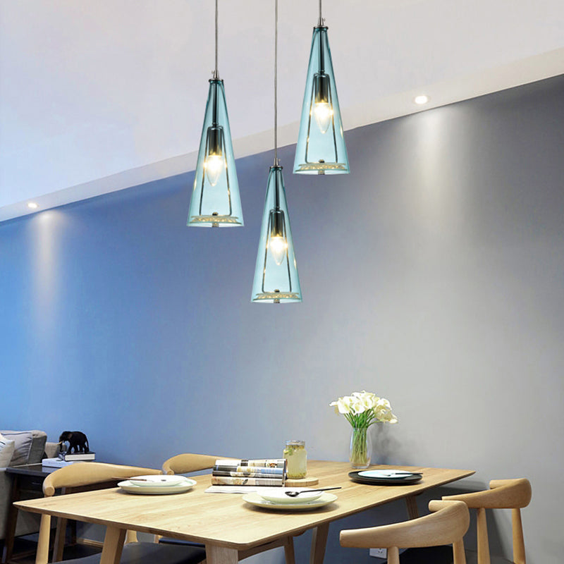 Conical Glass Multi-Light Pendant Modernist 3-Head Hanging Ceiling Light for Dining Room