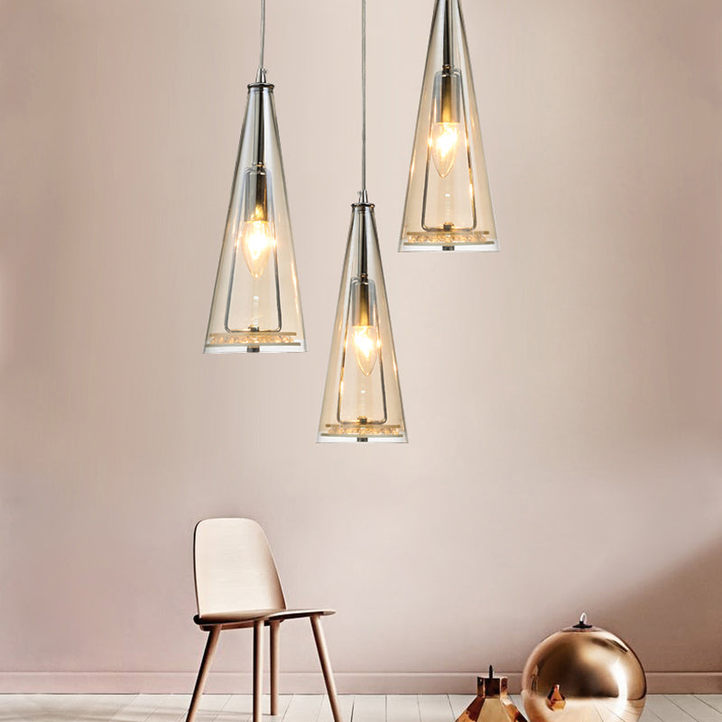 Conical Glass Multi-Light Pendant Modernist 3-Head Hanging Ceiling Light for Dining Room
