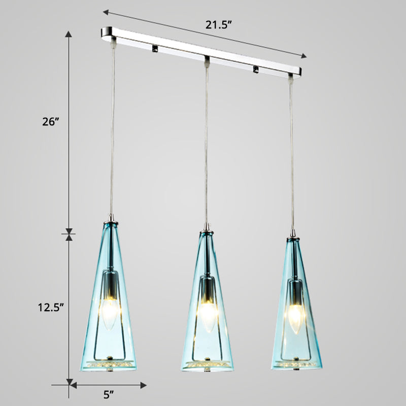 Conical Glass Multi-Light Pendant Modernist 3-Head Hanging Ceiling Light for Dining Room