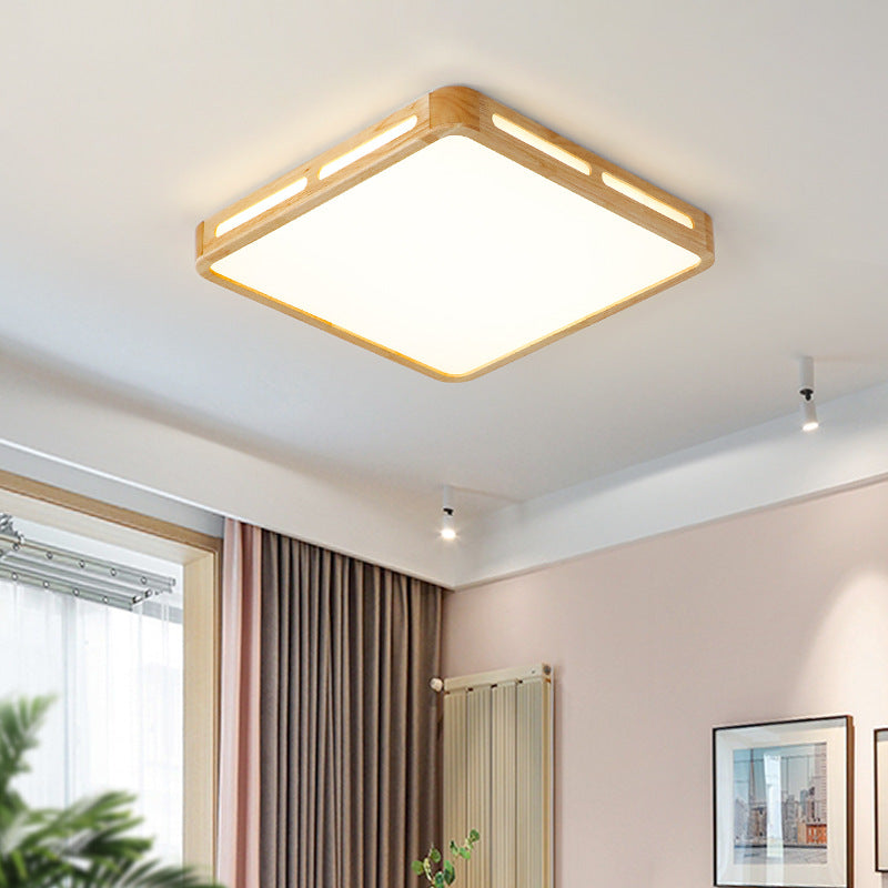 Rectangle LED Flush Mount Lamp Simple Style Wooden Living Room Ceiling Light with Acrylic Diffuser