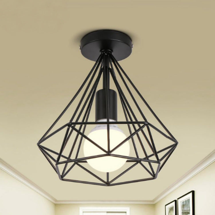 Iron Wire Diamond Ceiling Flush Light Vintage 1-Light Passage Flush Mount Lamp in Schwarz