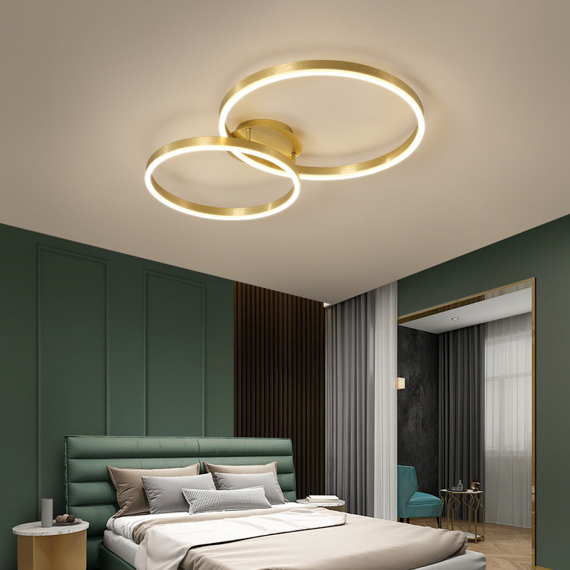 Gold Halo LED Ceiling Lighting Minimalist Aluminum Semi Flush Light Fixture for Bedroom