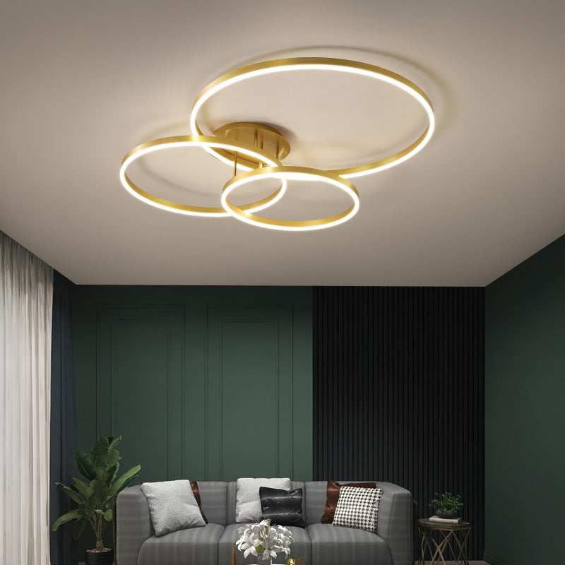 Gold Halo LED Ceiling Lighting Minimalist Aluminum Semi Flush Light Fixture for Bedroom