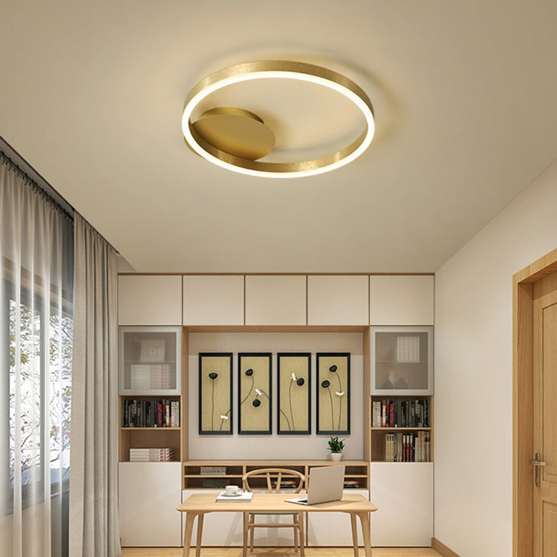Gold Halo LED Ceiling Lighting Minimalist Aluminum Semi Flush Light Fixture for Bedroom