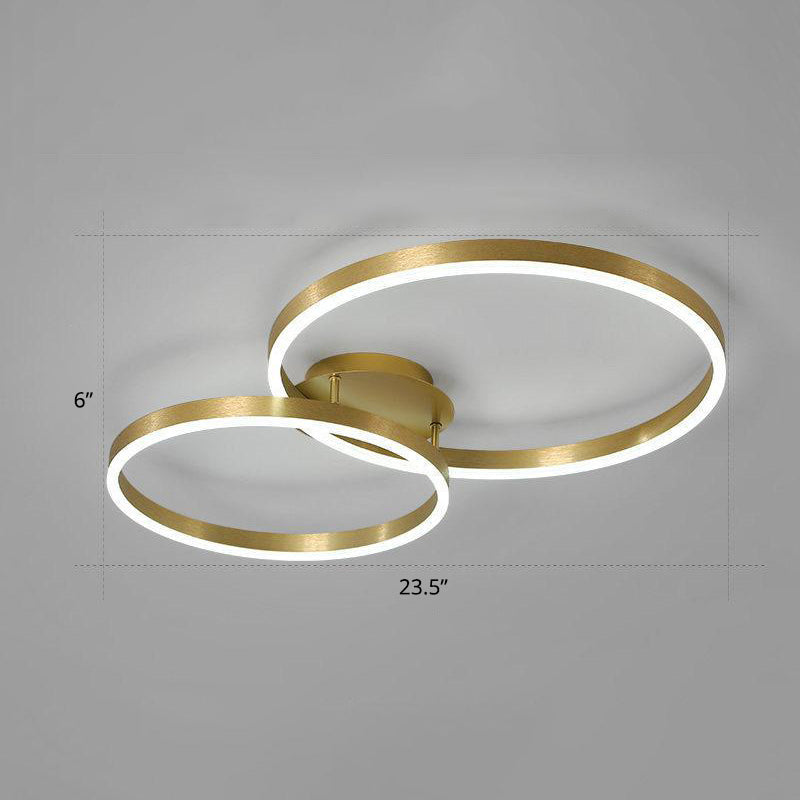 Gold Halo LED Ceiling Lighting Minimalist Aluminum Semi Flush Light Fixture for Bedroom