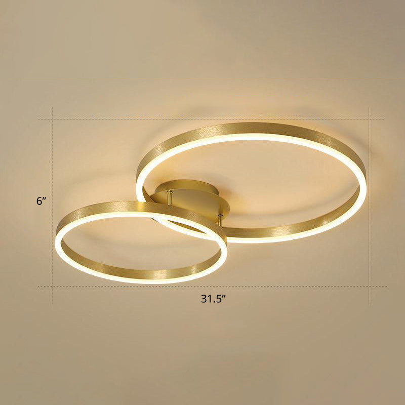 Gold Halo LED Ceiling Lighting Minimalist Aluminum Semi Flush Light Fixture for Bedroom