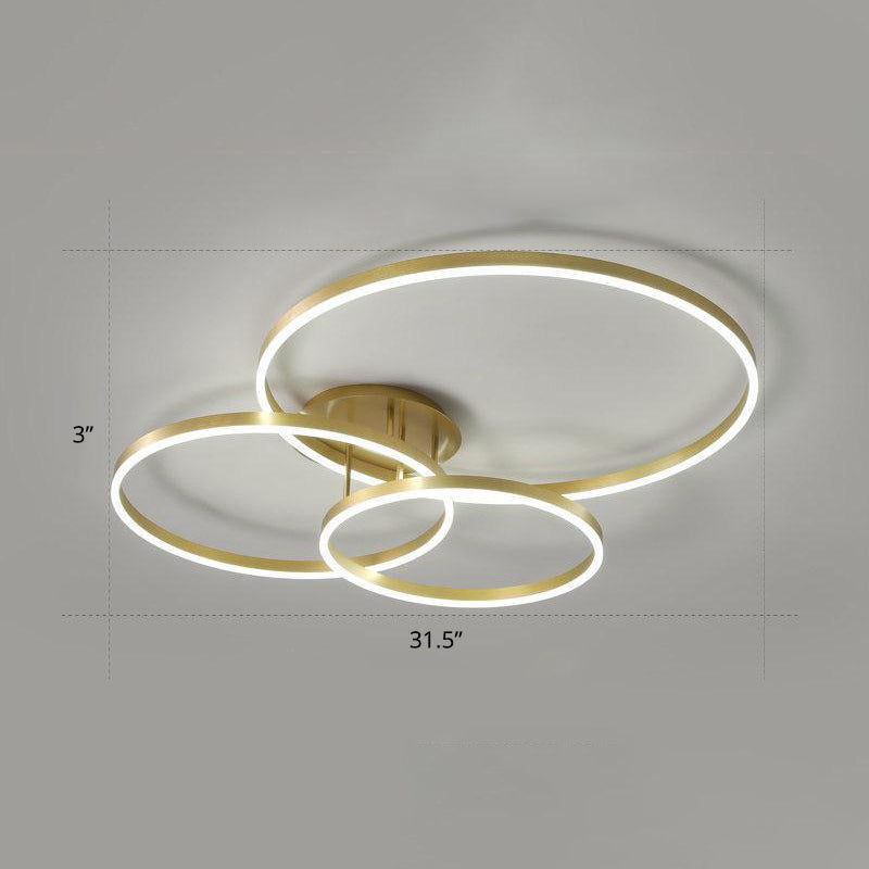 Gold Halo LED Ceiling Lighting Minimalist Aluminum Semi Flush Light Fixture for Bedroom