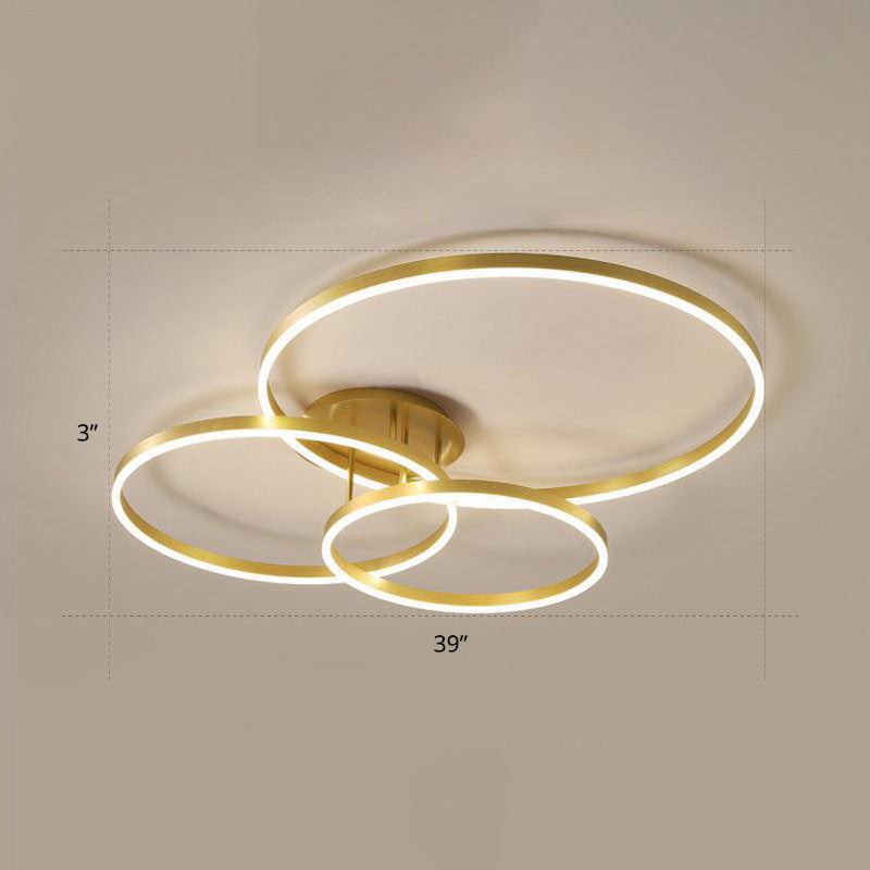 Gold Halo LED Ceiling Lighting Minimalist Aluminum Semi Flush Light Fixture for Bedroom