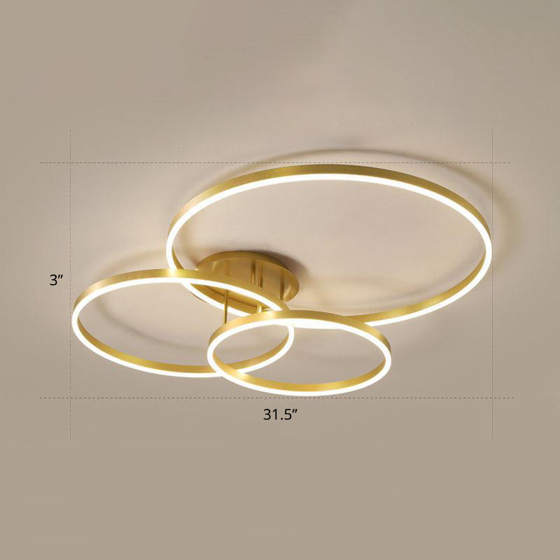 Gold Halo LED Ceiling Lighting Minimalist Aluminum Semi Flush Light Fixture for Bedroom