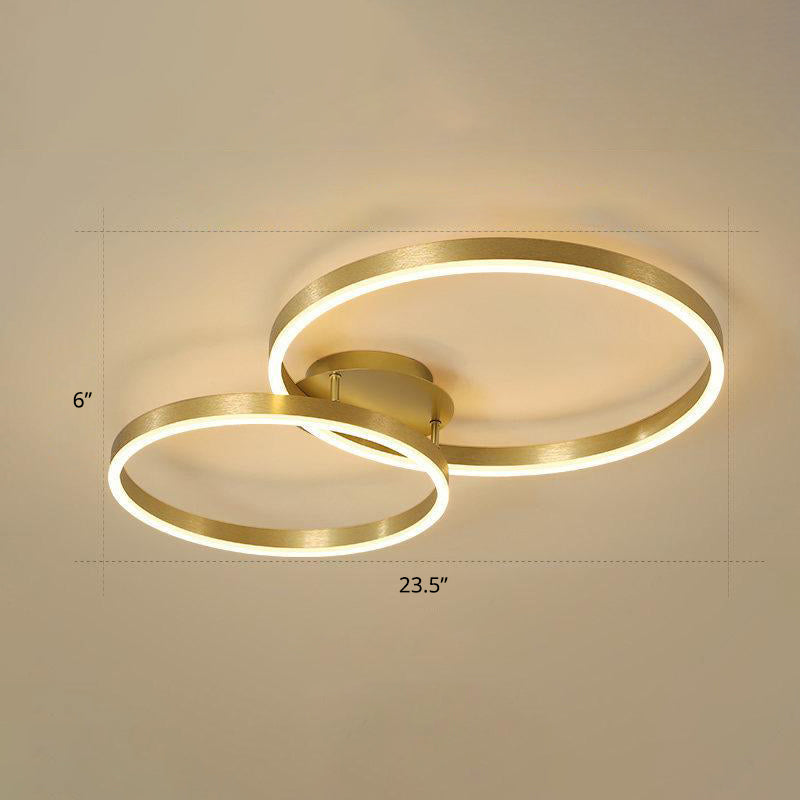 Gold Halo LED Ceiling Lighting Minimalist Aluminum Semi Flush Light Fixture for Bedroom