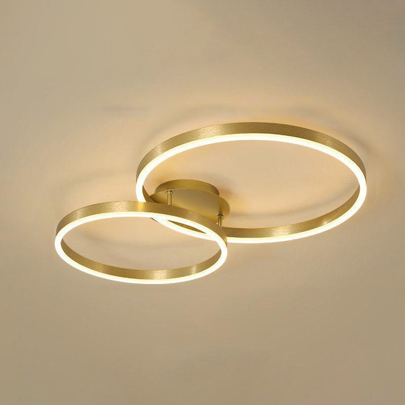Gold Halo LED Ceiling Lighting Minimalist Aluminum Semi Flush Light Fixture for Bedroom