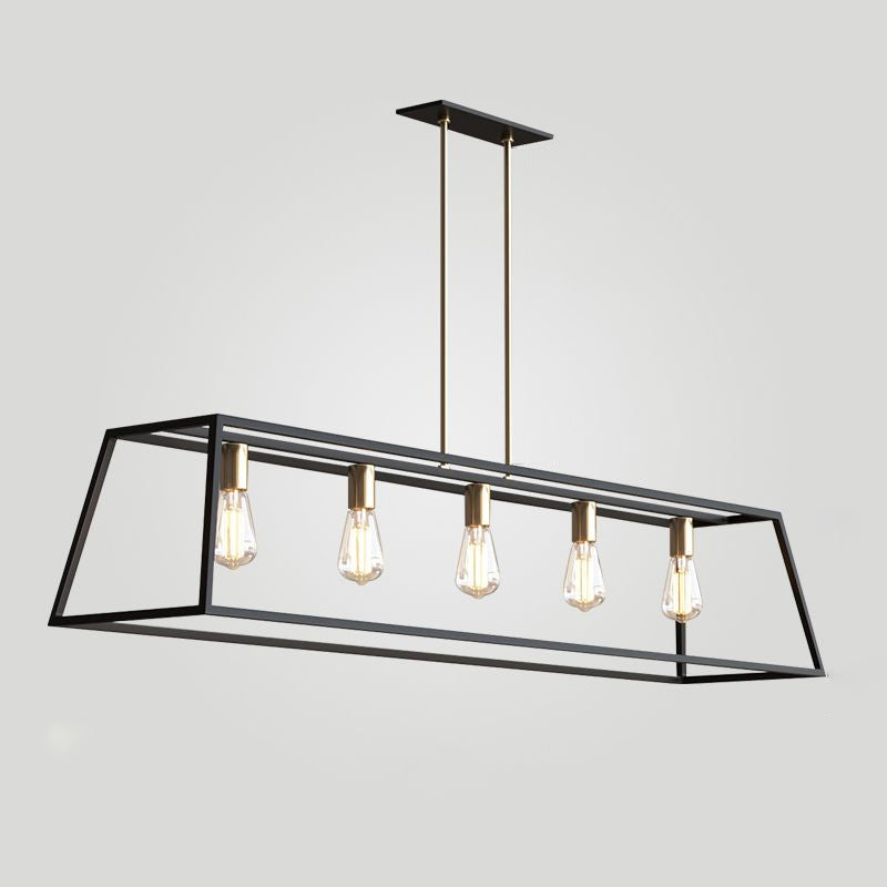 5 Bulbs Metal Island Light Fixture Industrial Black Trapezoid Dining Room Ceiling Suspension Lamp
