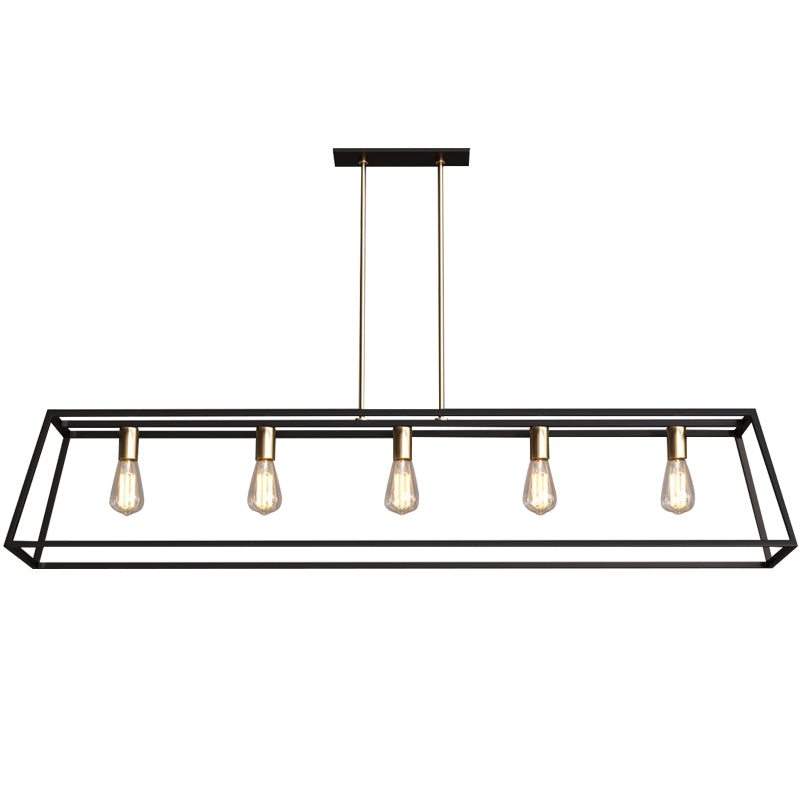 5 Bulbs Metal Island Light Fixture Industrial Black Trapezoid Dining Room Ceiling Suspension Lamp