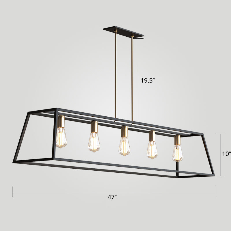 5 Bulbs Metal Island Light Fixture Industrial Black Trapezoid Dining Room Ceiling Suspension Lamp