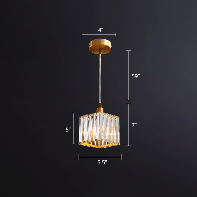 Prismatic Optical Crystal Square Ceiling Lamp Simplicity 1-Light Gold Pendant Light Fixture
