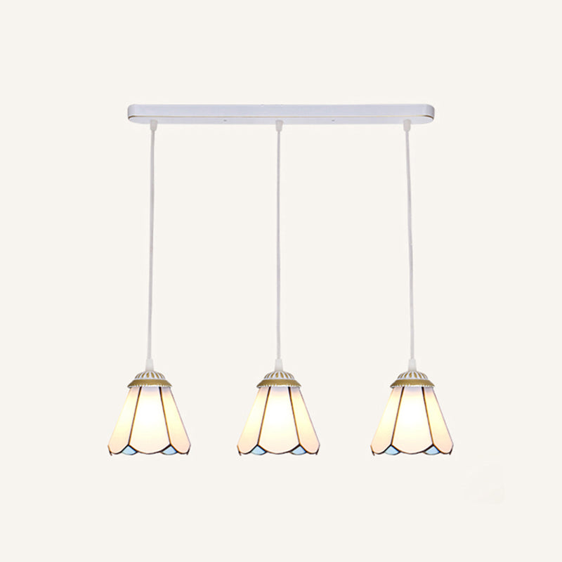 Tapered Stained Glass Cluster Pendant Light Tiffany 3 Lights Suspension Lighting Fixture