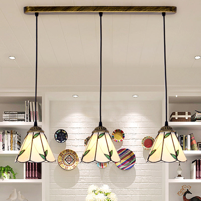 Tapered Stained Glass Cluster Pendant Light Tiffany 3 Lights Suspension Lighting Fixture