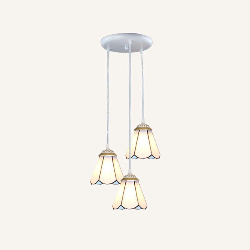 Tapered Stained Glass Cluster Pendant Light Tiffany 3 Lights Suspension Lighting Fixture