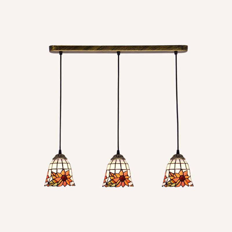 Tapered Stained Glass Cluster Pendant Light Tiffany 3 Lights Suspension Lighting Fixture