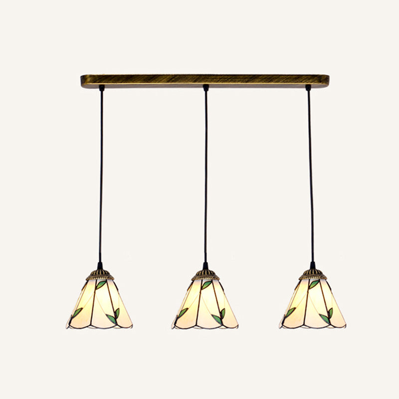 Tapered Stained Glass Cluster Pendant Light Tiffany 3 Lights Suspension Lighting Fixture