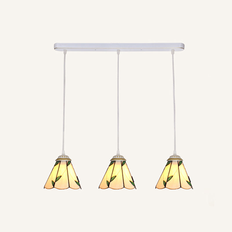 Tapered Stained Glass Cluster Pendant Light Tiffany 3 Lights Suspension Lighting Fixture