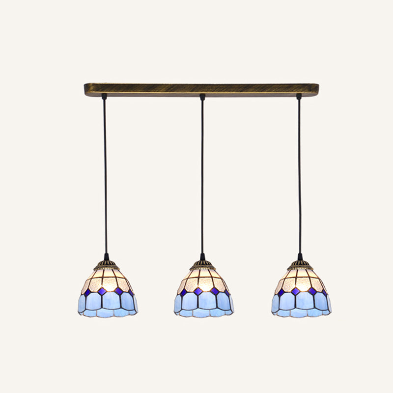 Tapered Stained Glass Cluster Pendant Light Tiffany 3 Lights Suspension Lighting Fixture