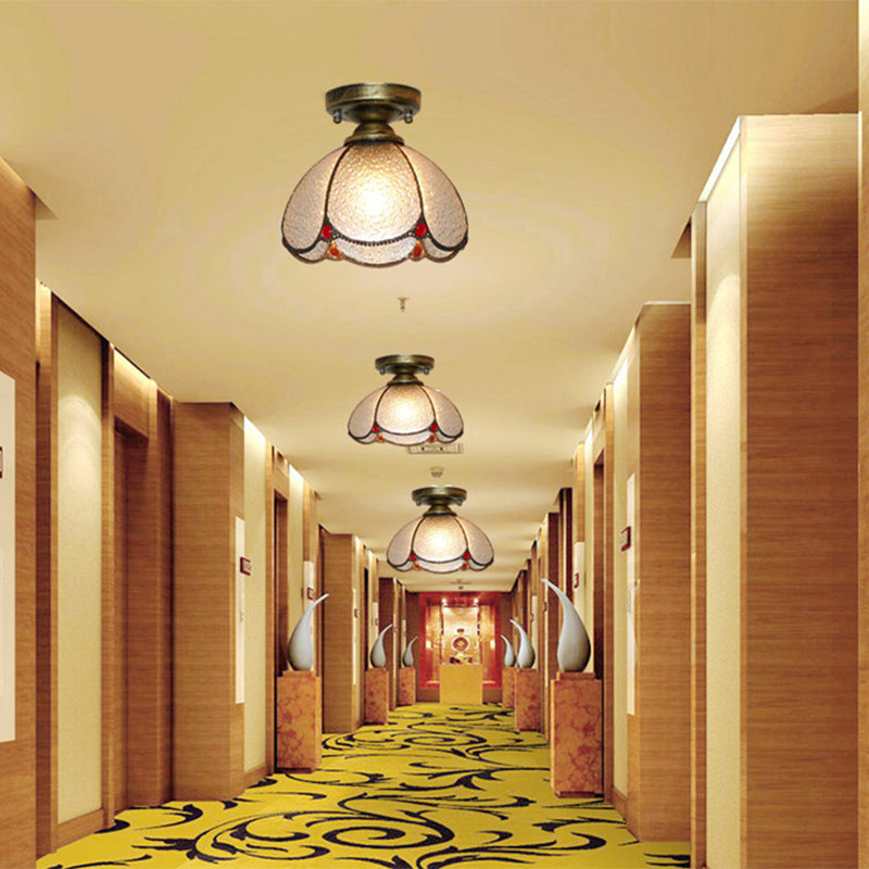 Scalloped Stained Glass Flushmount Tiffany Single-Bulb Flush Mount Ceiling Light for Corridor