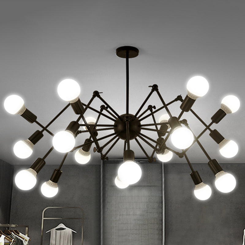 Spider Metal Chandelier Industrial Clothing Shop Commercial Pendant Lighting with Open Bulb Design