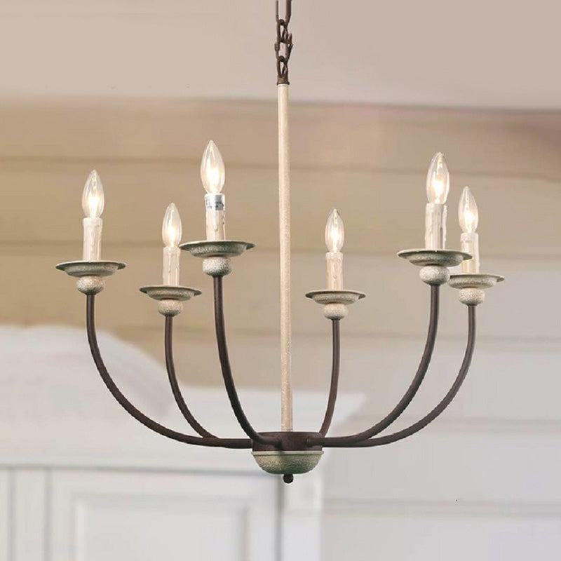 Retro 6 têtes lampe de lustre Rust Branch Plafond Plafant Light avec une teinte en métal pour le salon