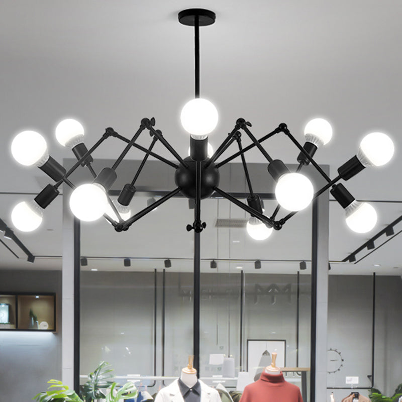 Spider Metal Chandelier Industrial Clothing Shop Commercial Pendant Lighting with Open Bulb Design