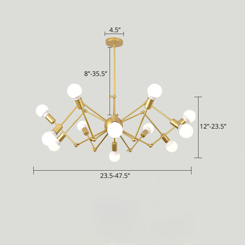Spider Metal Chandelier Industrial Clothing Shop Commercial Pendant Lighting with Open Bulb Design