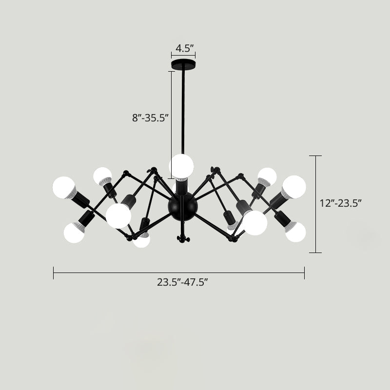 Spider Metal Chandelier Industrial Clothing Shop Commercial Pendant Lighting with Open Bulb Design