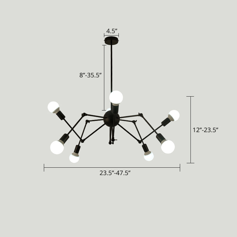 Spider Metal Chandelier Industrial Clothing Shop Commercial Pendant Lighting with Open Bulb Design