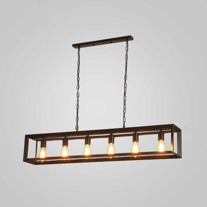 Industrial Style Rectangular Island Pendant Light Metallic Ceiling Light Fixture in Black