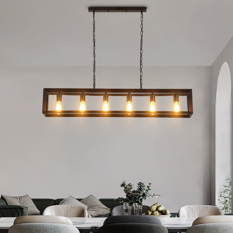 Industrial Style Rectangular Island Pendant Light Metallic Ceiling Light Fixture in Black