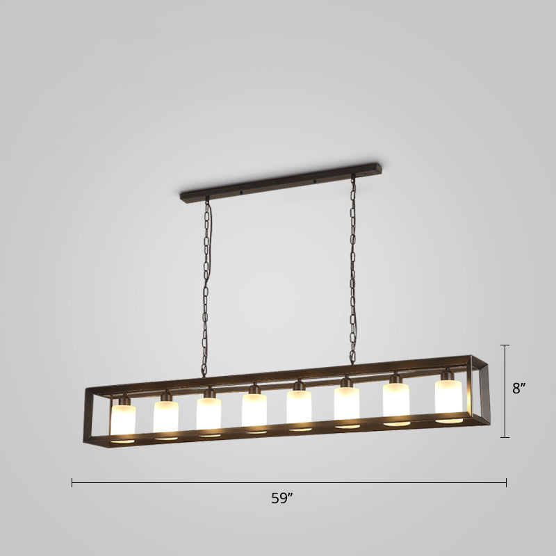 Industrial Style Rectangular Island Pendant Light Metallic Ceiling Light Fixture in Black