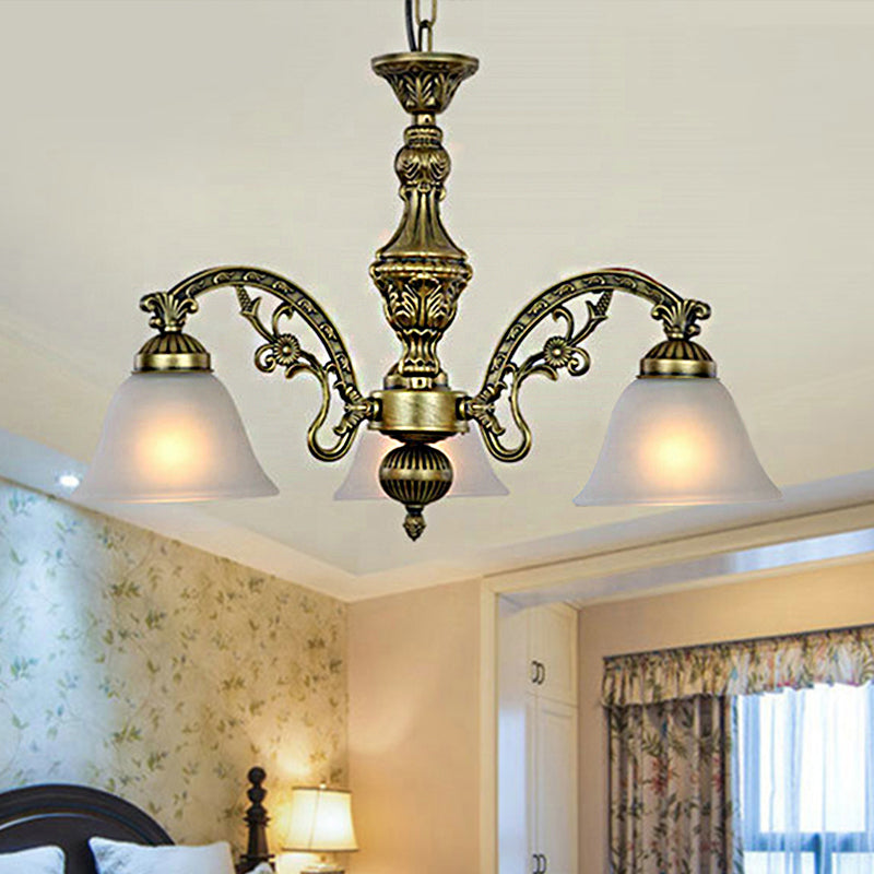 Frosted Glass Black/Bronze Pendant Lamp Bell 5 Lights Traditional Chandelier Light Fixture