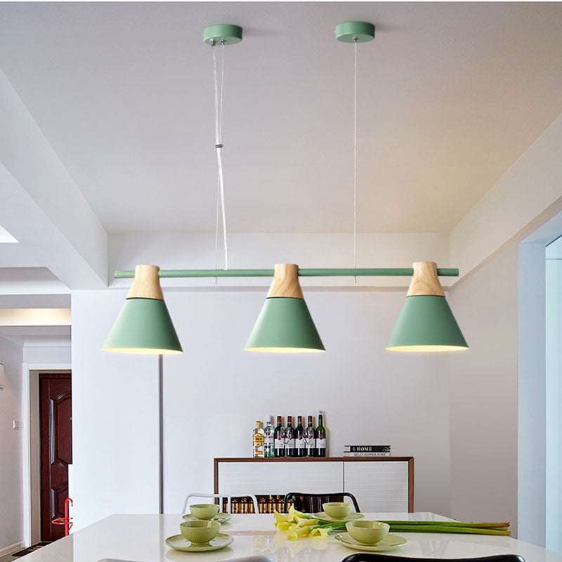 Conical over Island Lighting Macaron Metal 3 Bulbs Restaurant Hanging Light Fixture