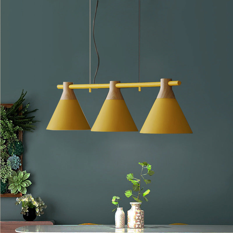 Conical over Island Lighting Macaron Metal 3 Bulbs Restaurant Hanging Light Fixture
