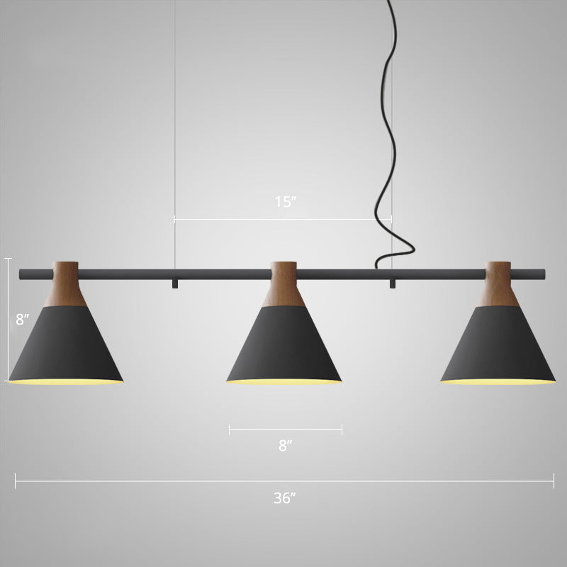 Conico sull'illuminazione dell'isola Macaron Metal 3 Bulbs Restauranti appendiali lampada